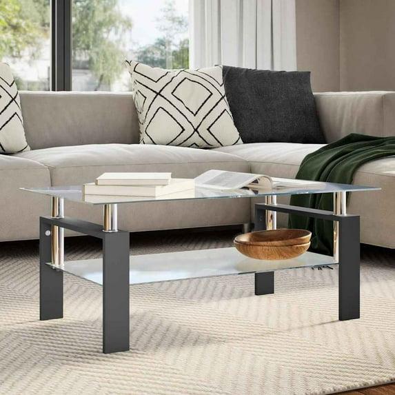 Orren Ellis Paizleigh vidaXL Coffee Table, Tempered Glass Top, Center Table, 37.4''x21.7''x15.7''
