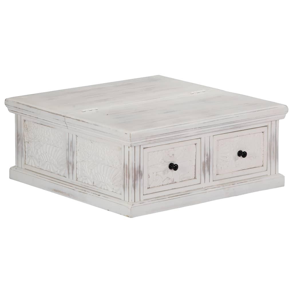 Modern Square White Mango Wood Coffee Table with Storage