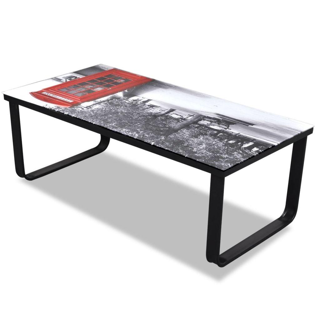 vidaXL Coffee Table with Telephone Booth Printing Glass Top