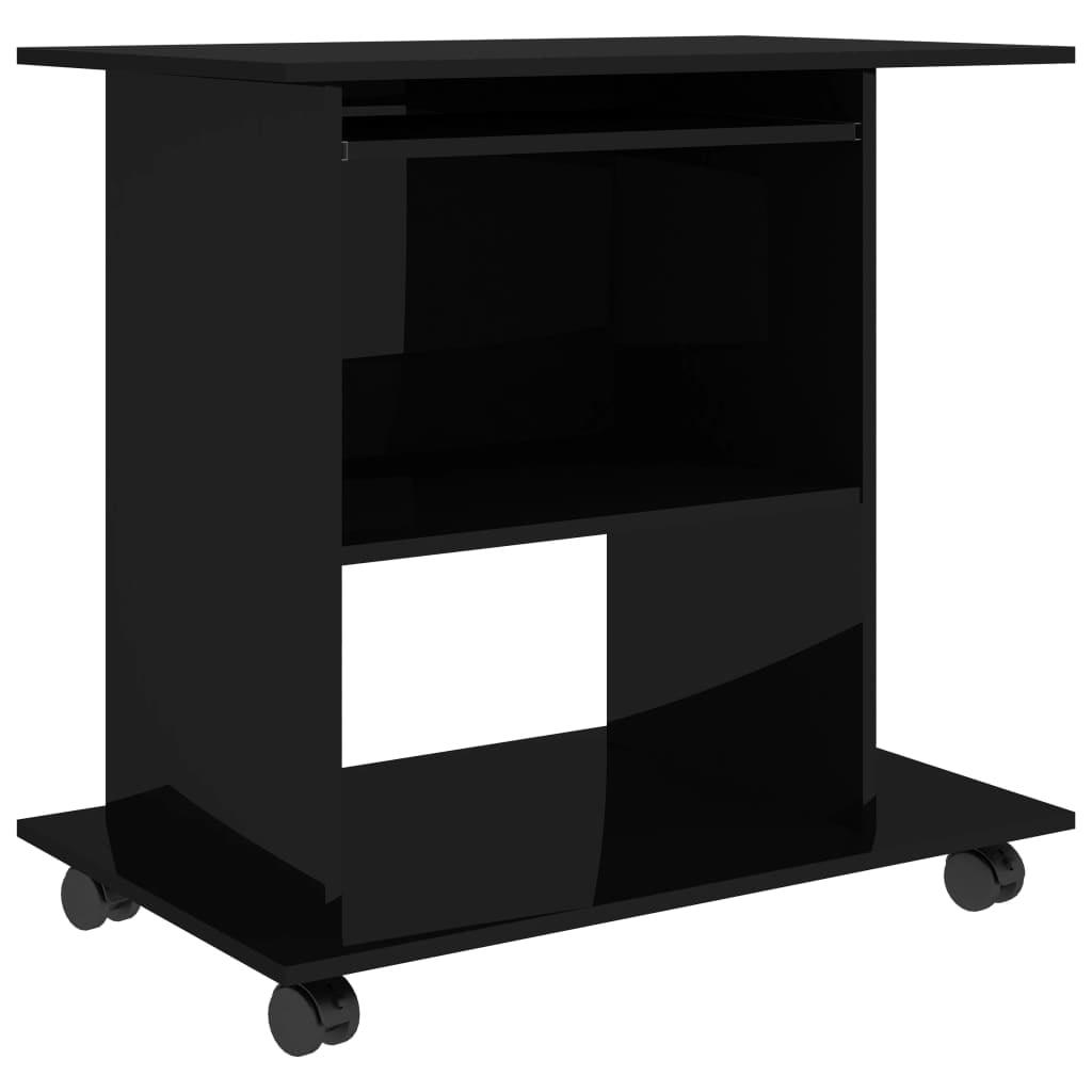 Sleek High Gloss Black 31.5" Compact Computer Desk with Keyboard Tray