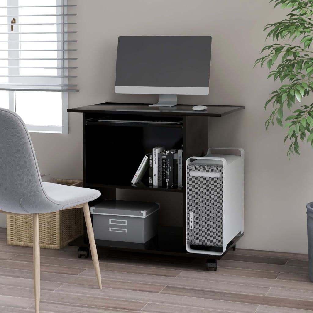 Compact Modern Black Engineered Wood Computer Desk with Keyboard Tray