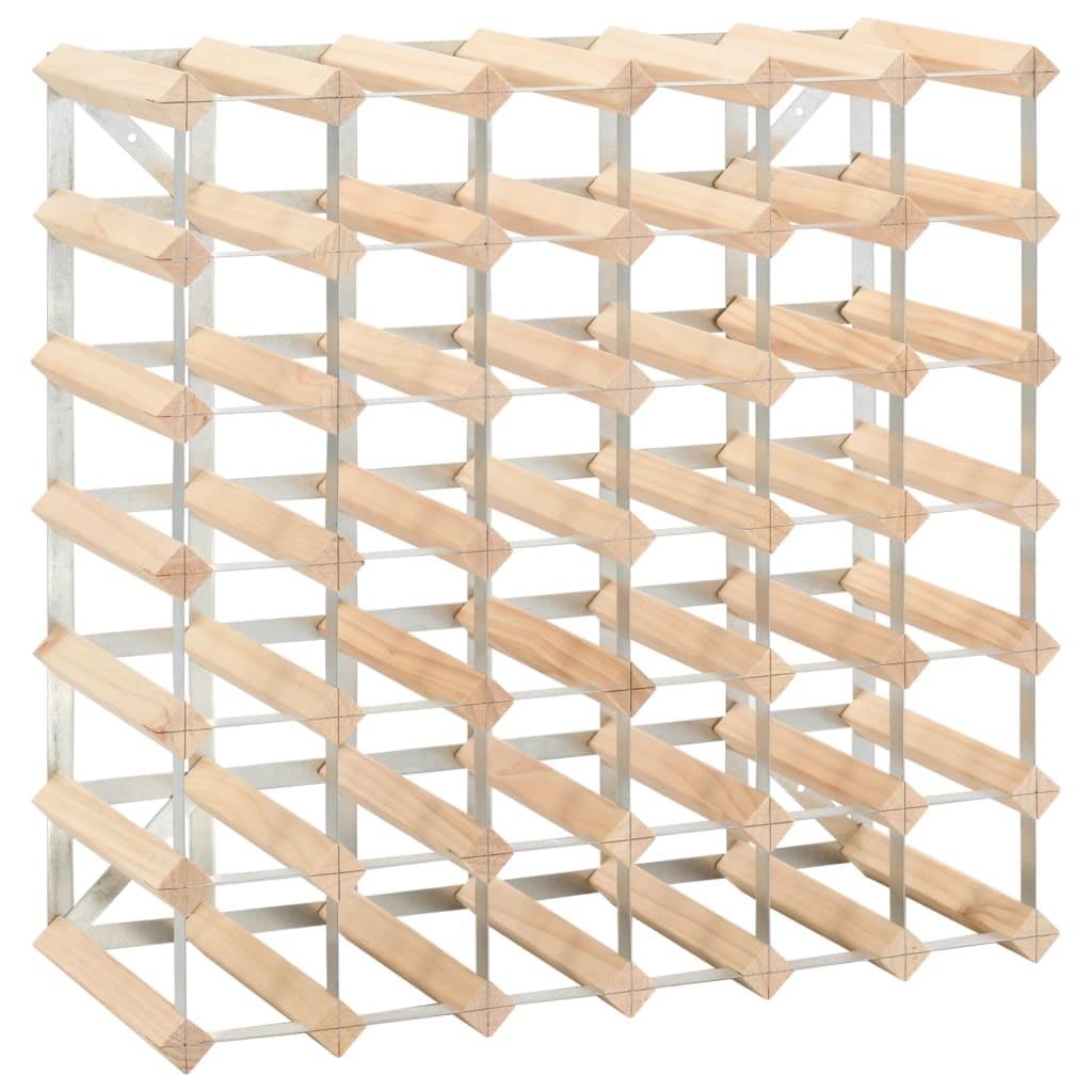 Beige Pinewood and Steel 42-Bottle Wine Rack