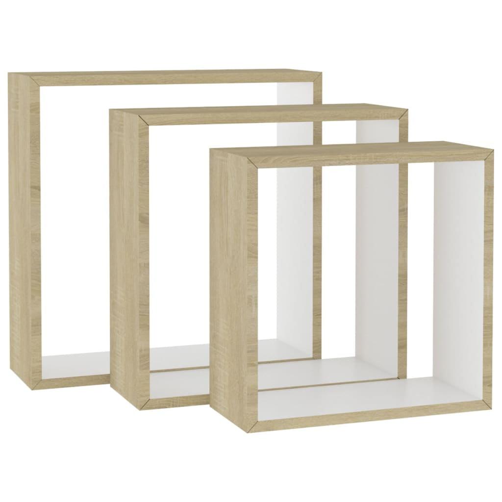 White and Sonoma Oak Floating Wall Shelves Set of 3