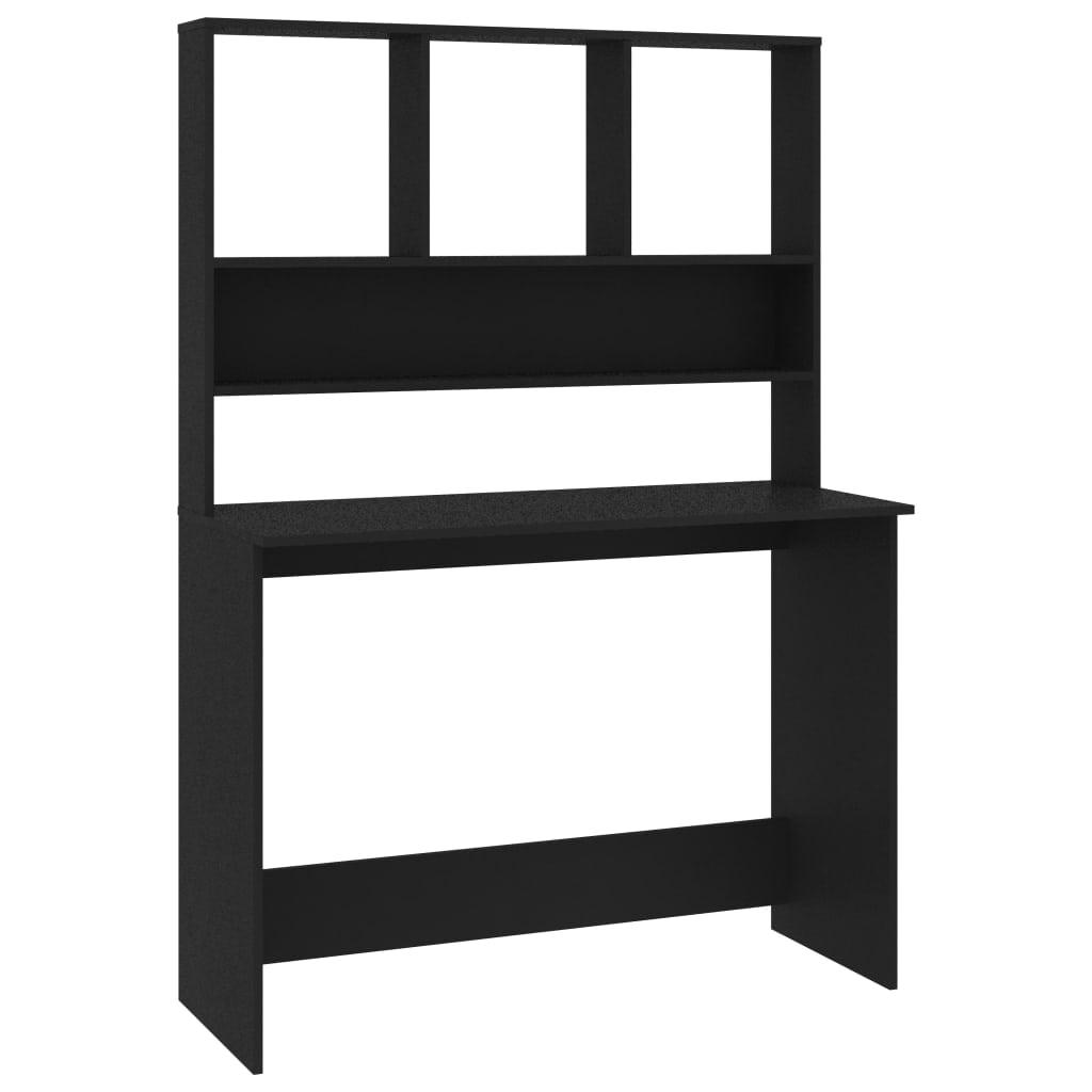 Modern Black Engineered Wood Desk with Vertical Bookshelves