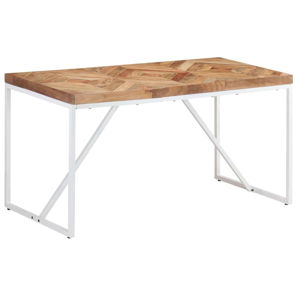 Solid Acacia and Mango Wood Dining Table with White Steel Legs