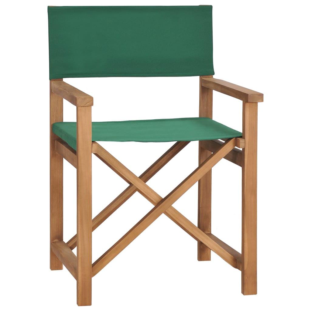 Foldable Teak Wood Director Chair with Green Fabric Seat and Backrest