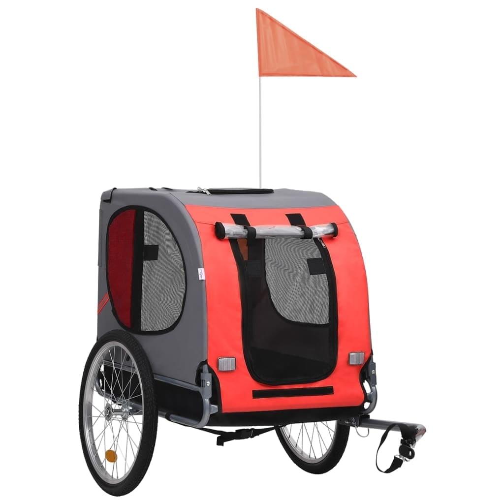 Red and Black Steel Frame Dog Bike Trailer with Mesh Windows