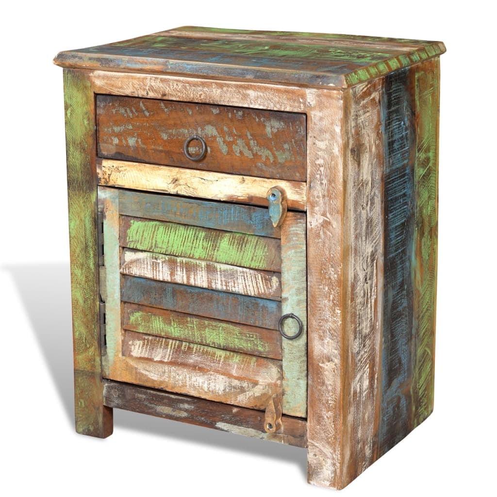 Rustic Multicolor Reclaimed Wood End Table with Storage