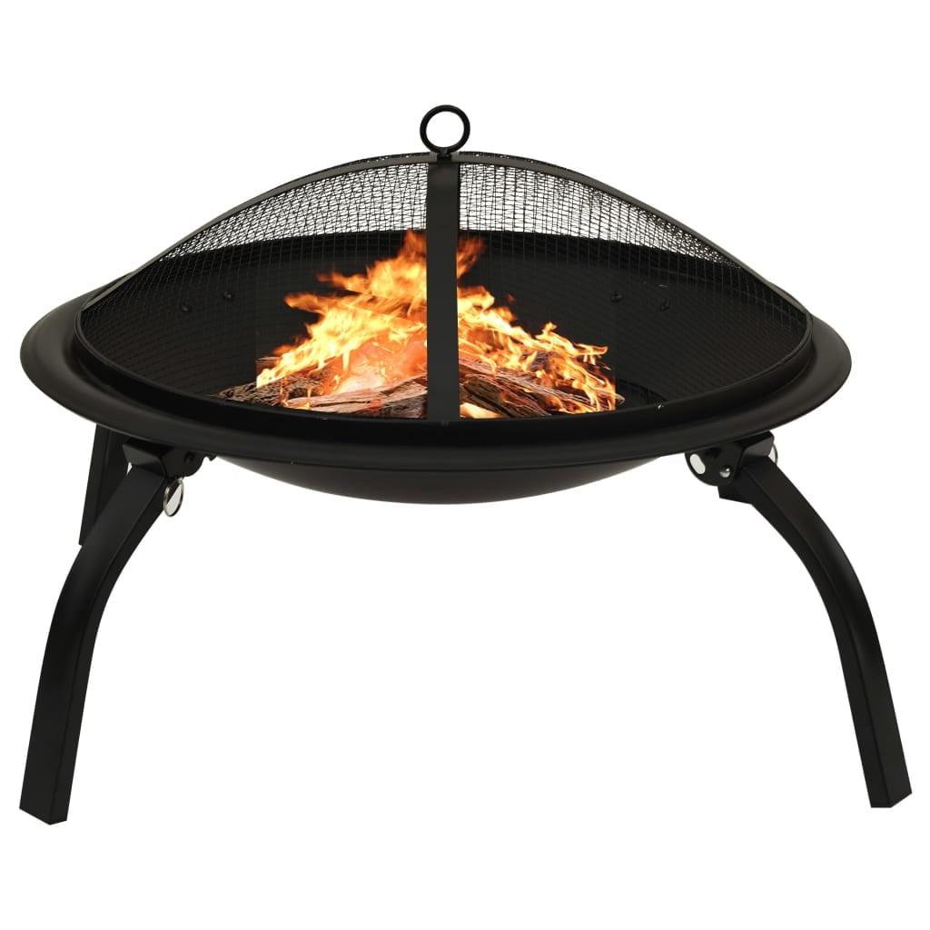 Black Steel 22" Free-Standing Fire Pit with Mesh Cover