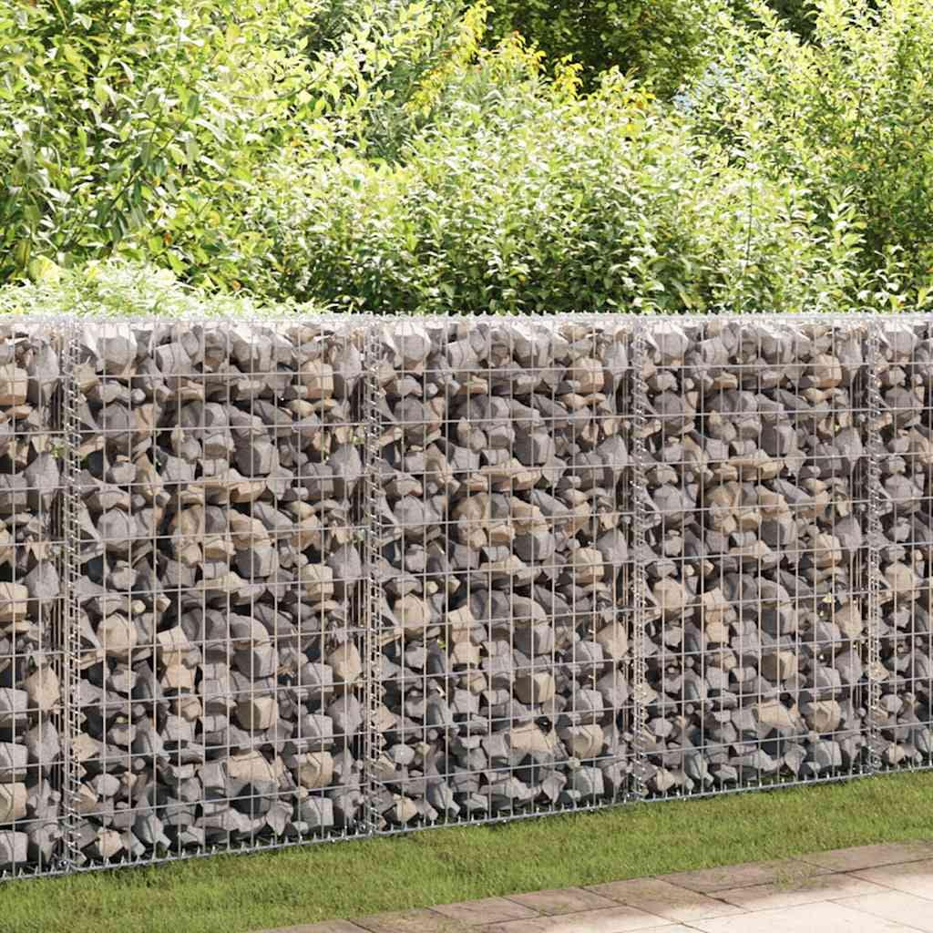 vidaXL Gabion Basket with Lids, Galvanized Steel Gabion Wall, Gabion Cage, 236,2"x11,8"x59,1"