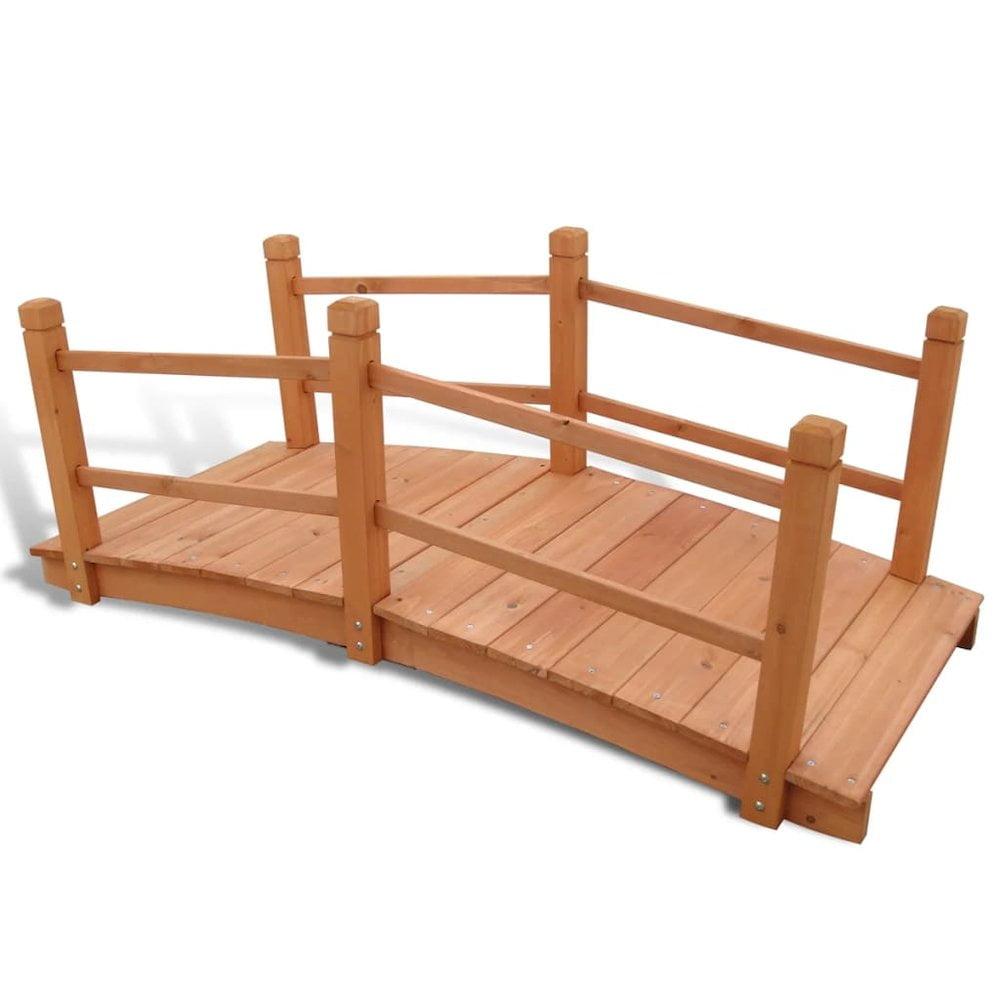 Brown Solid Wood Garden Bridge with Double Handrails