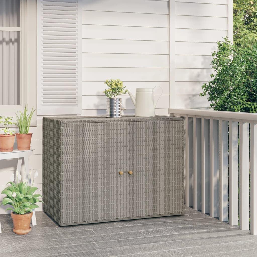 vidaXL Durable Gray Garden Storage Cabinet - Weather-Resistant Poly Rattan Material - Compact and Spacious with Easy Assembly