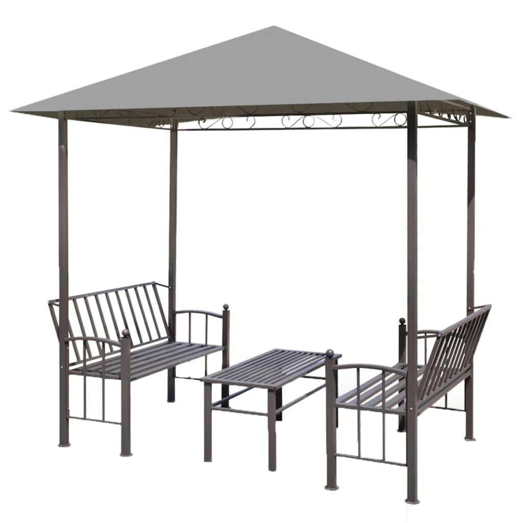 Elegant Anthracite Steel Gazebo with Benches and Tea Table Set