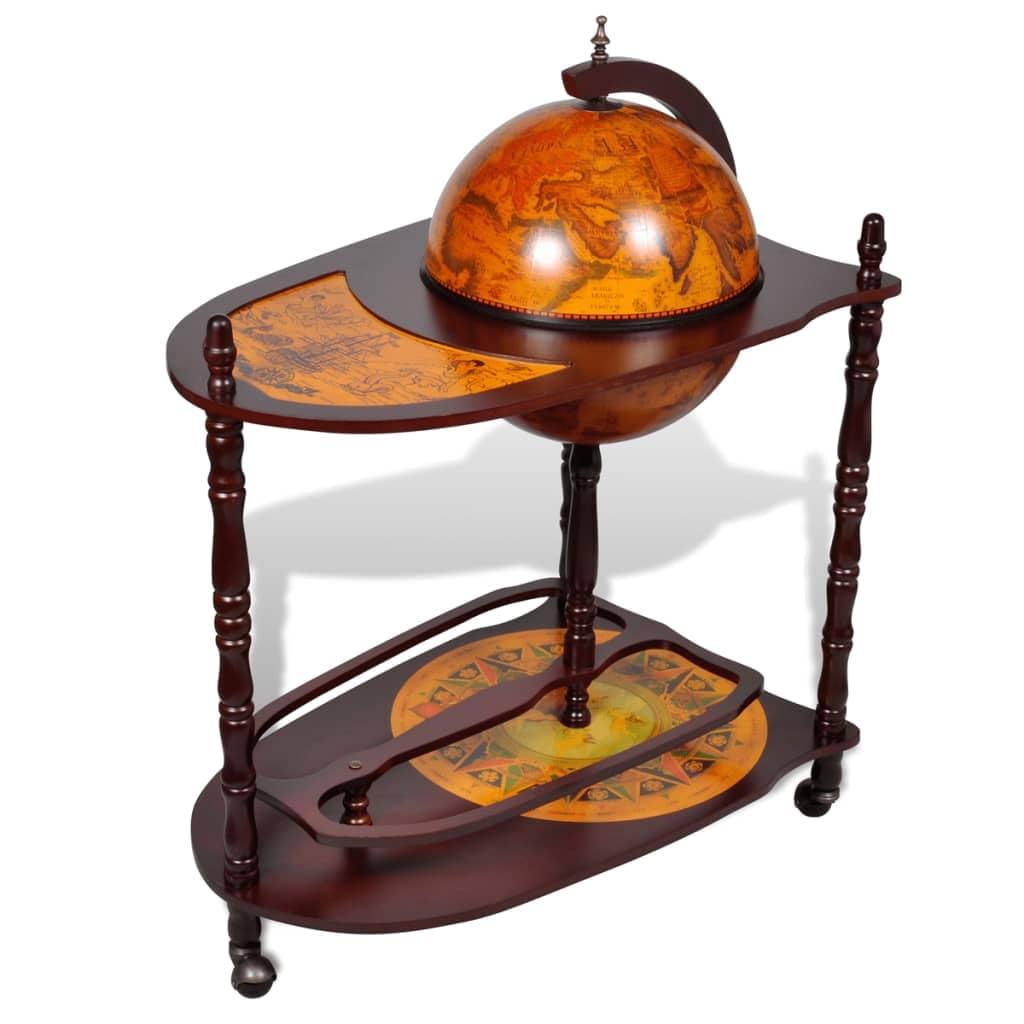 Dark Brown Globe Bar Cart with Renaissance Paintings