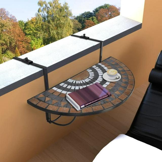 vidaXL Hanging Balcony Table, Terracotta and White Mosaic