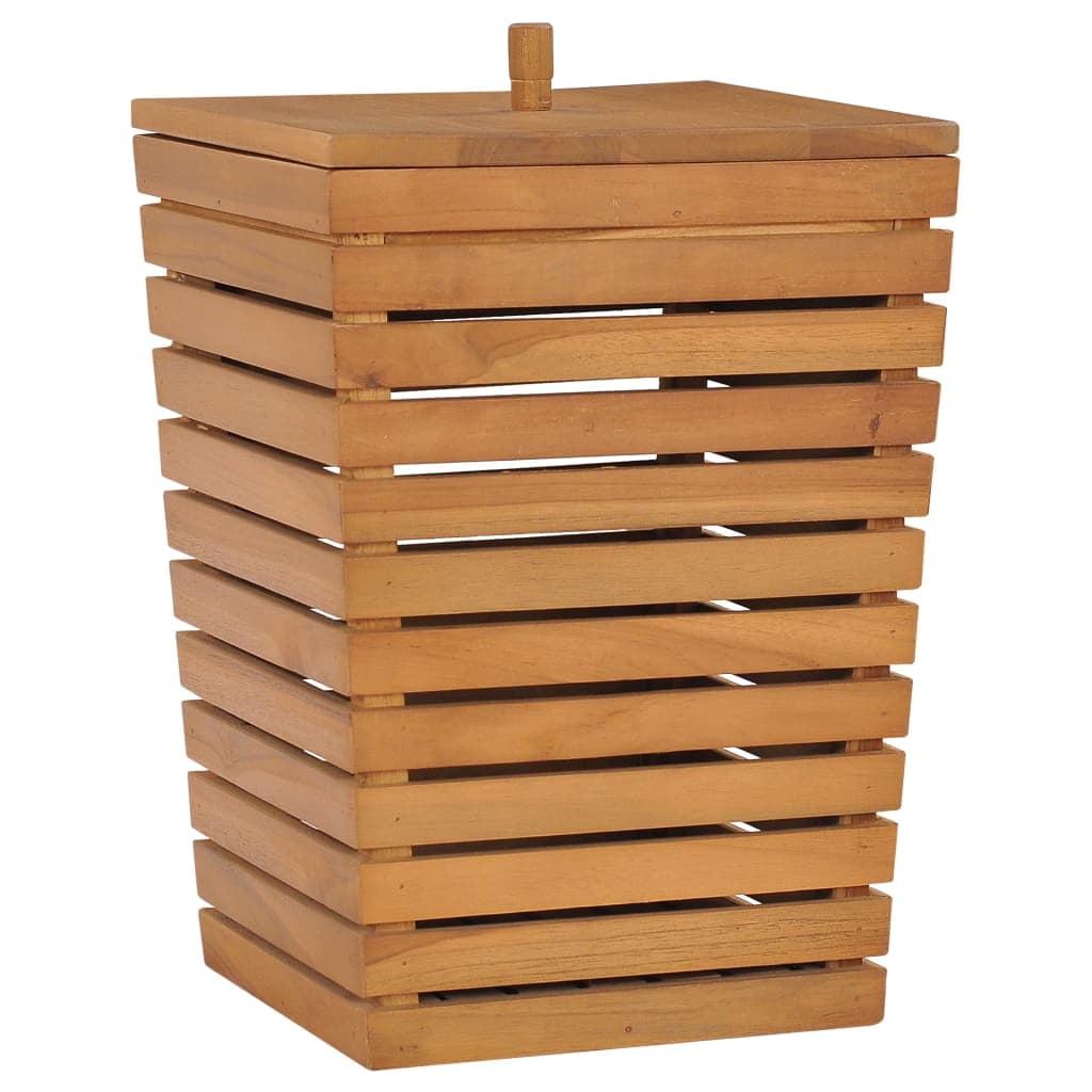 Teak Wood Slatted Laundry Basket with Cover