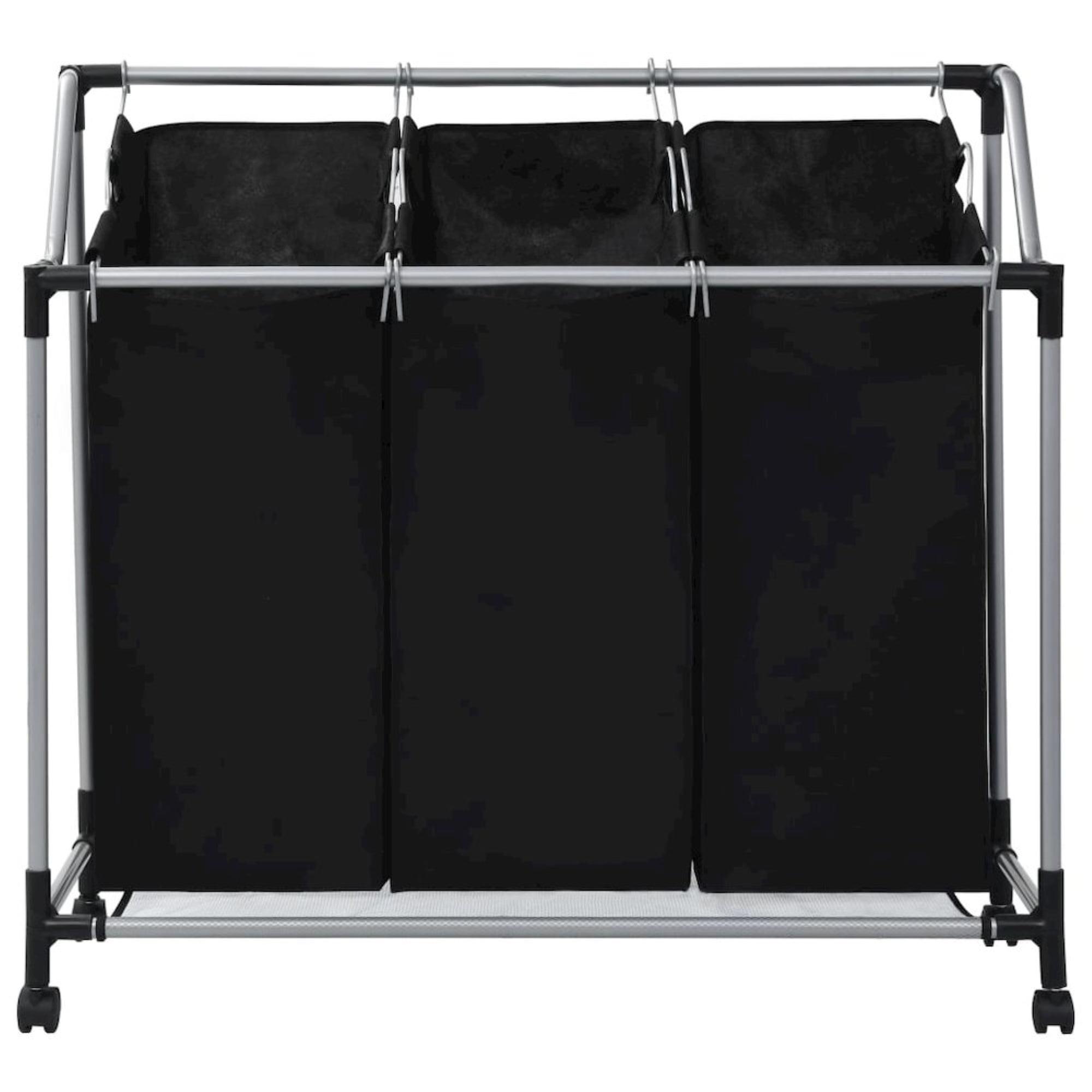 VidaXL Laundry Sorter with 3 Bags Black Steel