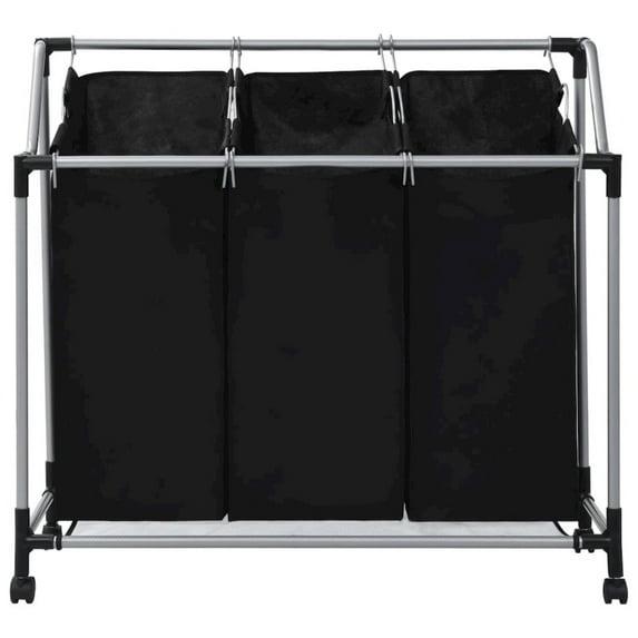 VidaXL Laundry Sorter with 3 Bags Black Steel