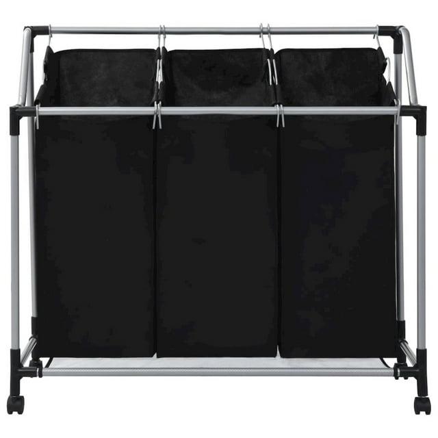 VidaXL Laundry Sorter with 3 Bags Black Steel