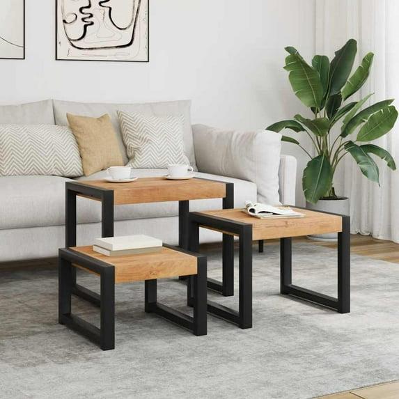 vidaXL Nesting Tables Set of 3, Side Tables for Living Room, Bedroom, Office, Solid Mango Wood