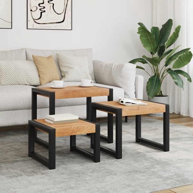 vidaXL Nesting Tables Set of 3, Side Tables for Living Room, Bedroom, Office, Solid Mango Wood