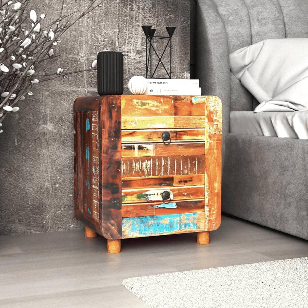 Antique-Style Reclaimed Wood Nightstand with 2 Drawers