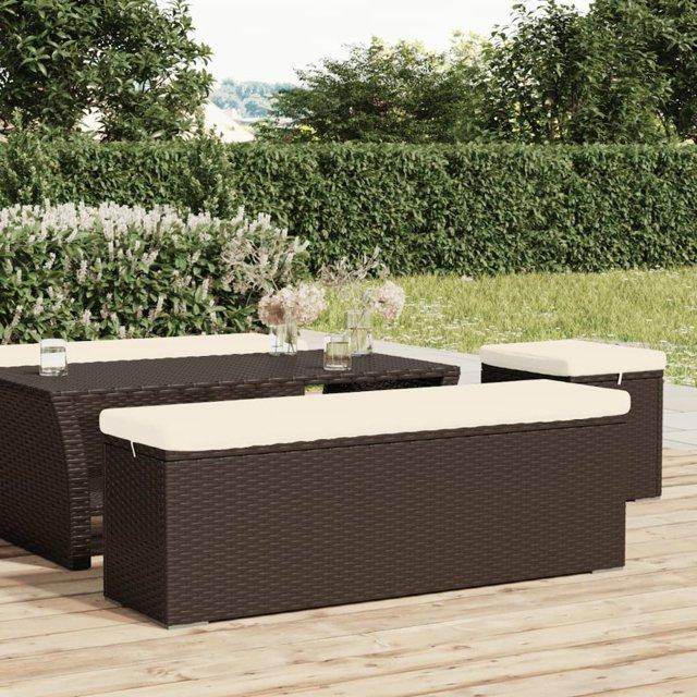 vidaXL Ottoman Bench with Cushion Outdoor Wicker Dining Bench Poly Rattan