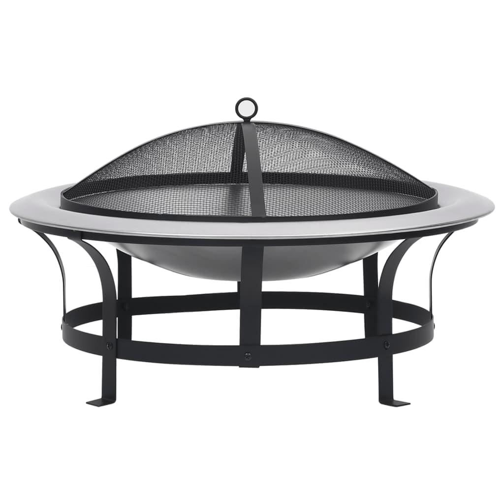 vidaXL Outdoor Fire Pit with Grill Stainless Steel 29.9 in.