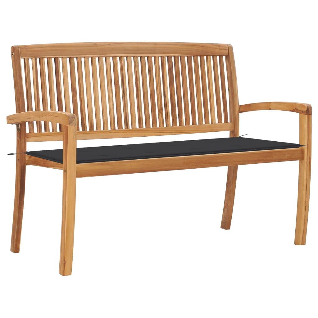 vidaXL Stacking Patio Bench with Cushion, 50.6" Solid Teak Wood