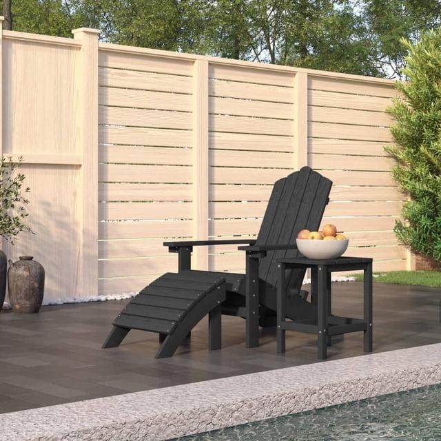vidaXL Patio Adirondack Chair Set - Includes Footstool and Table, Constructed from Durable HDPE, Ideal for Garden, Patio, Terrace - Anthracite