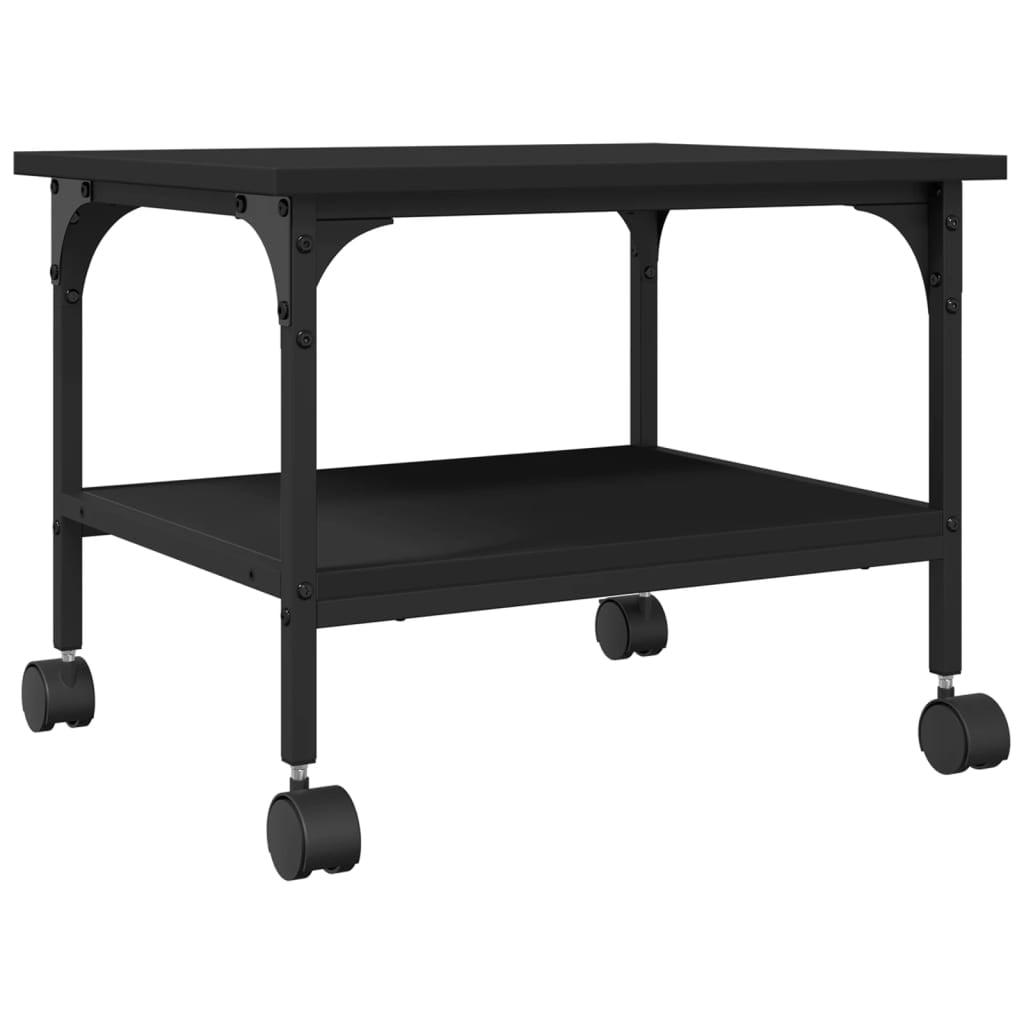 Black 2-Tier Engineered Wood Printer Stand with Wheels