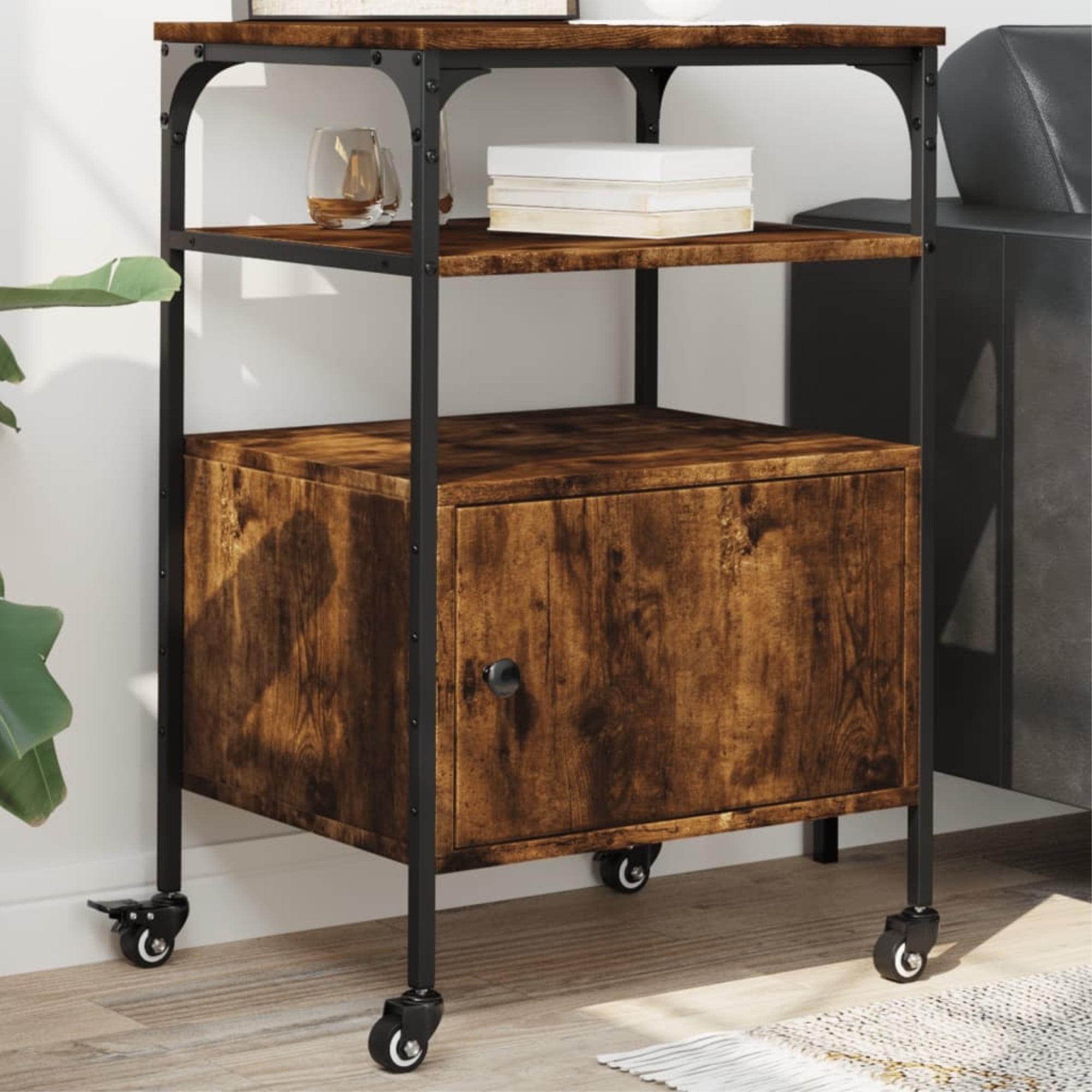 Smoked Oak and Black 3-Tier Printer Stand with Wheels