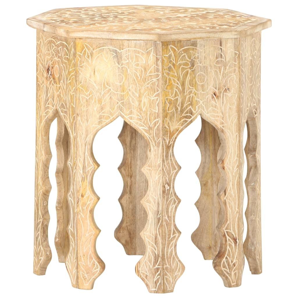 Light Mango Wood Octagonal Carved Accent Table