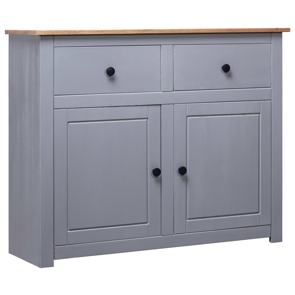 Gray Solid Pinewood Sideboard with 2 Drawers and Cupboard