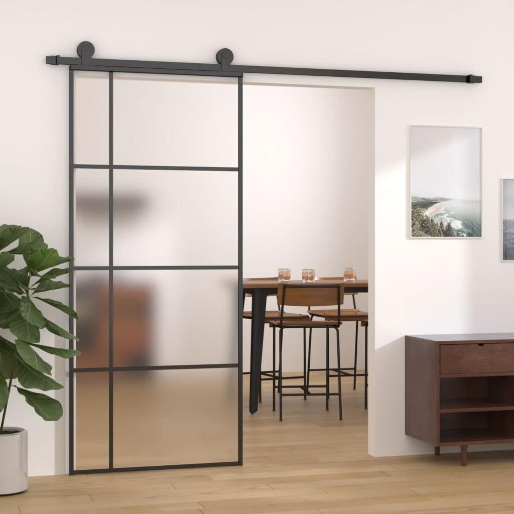 Black Frosted Glass and Aluminum Sliding Door 35.4" x 80.7"