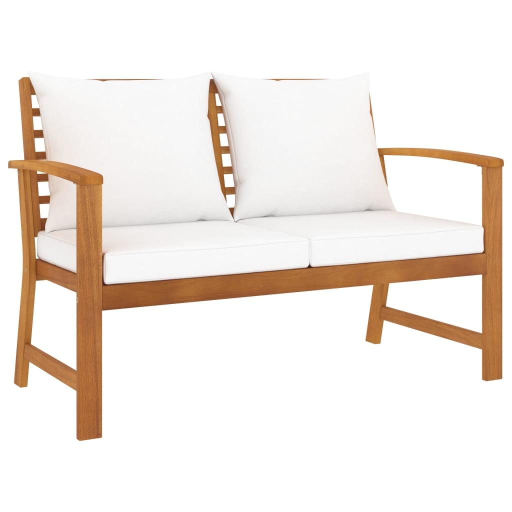 Rustic Charm Acacia Wood Patio Bench with Cream Cushions