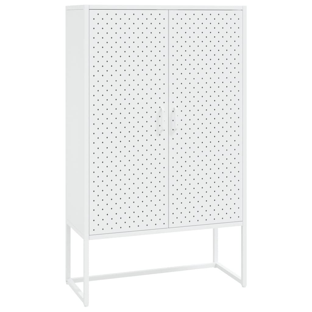 Modern White Steel Highboard Storage Cabinet with Adjustable Levellers