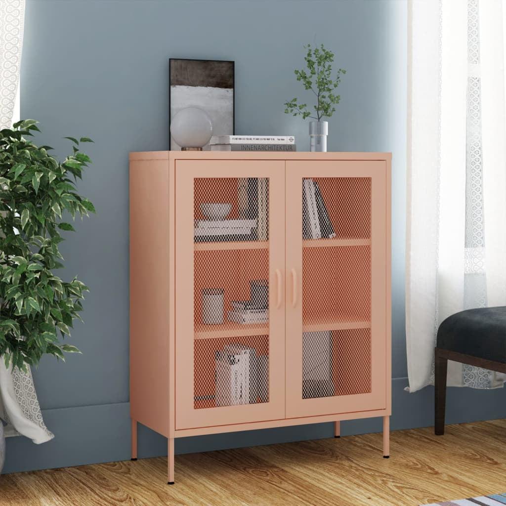 Pink Steel Office Accent Cabinet with Adjustable Shelving