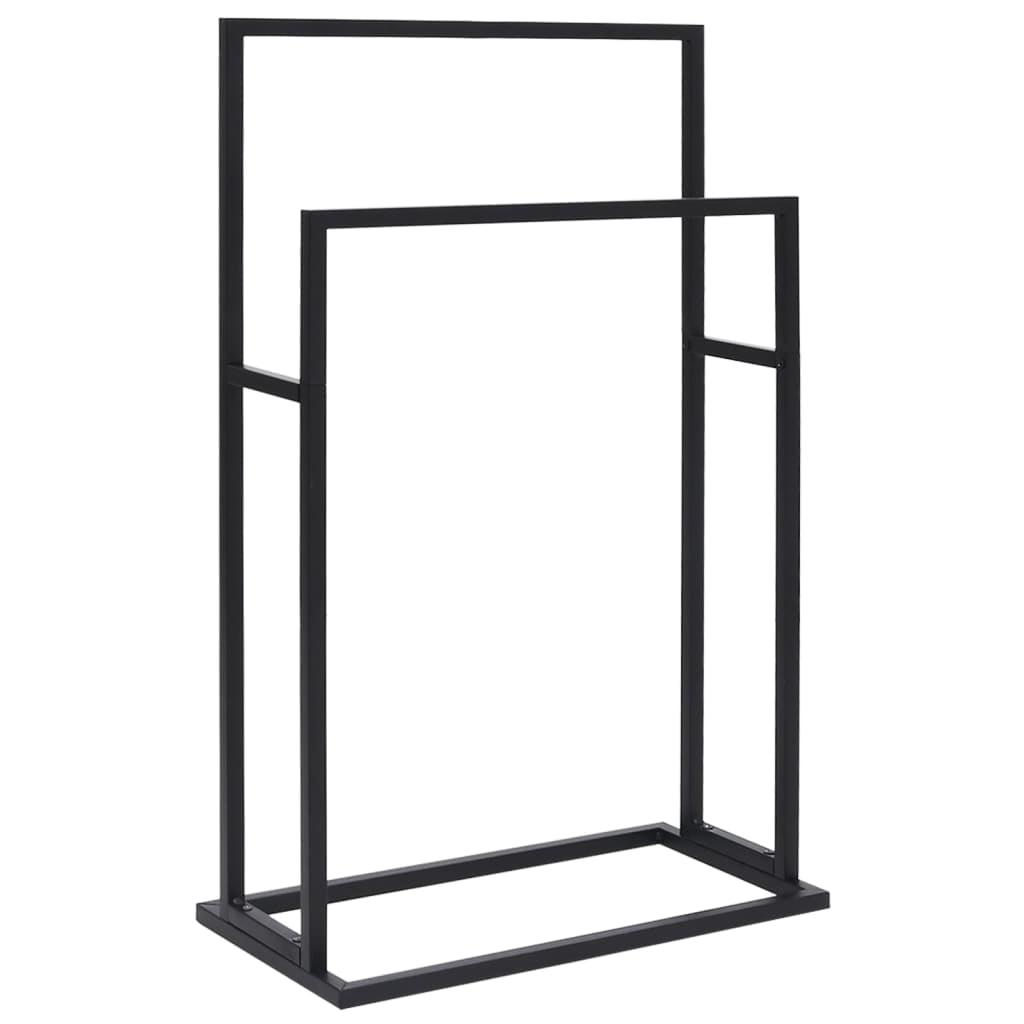 Black Iron Freestanding 2-Tier Towel Rack