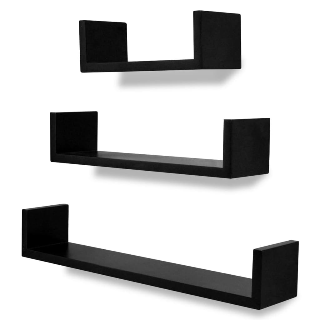 Black MDF Floating Wall Shelves Set of 6