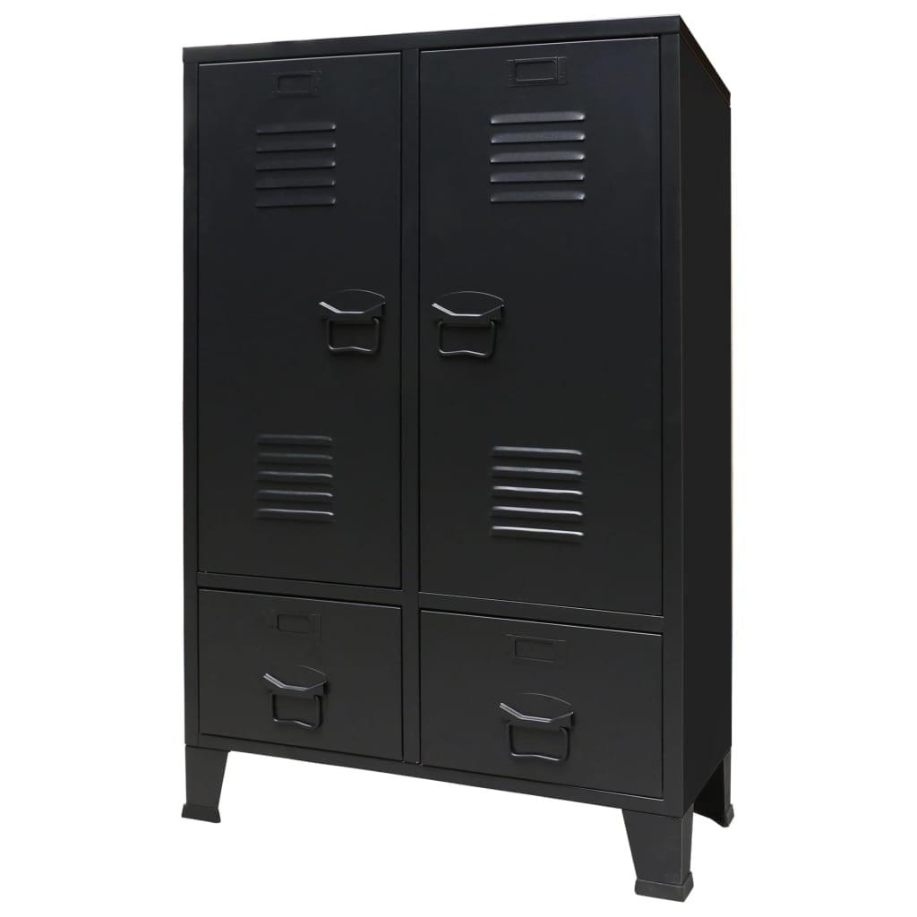 Black Industrial Metal Wardrobe with Adjustable Shelves