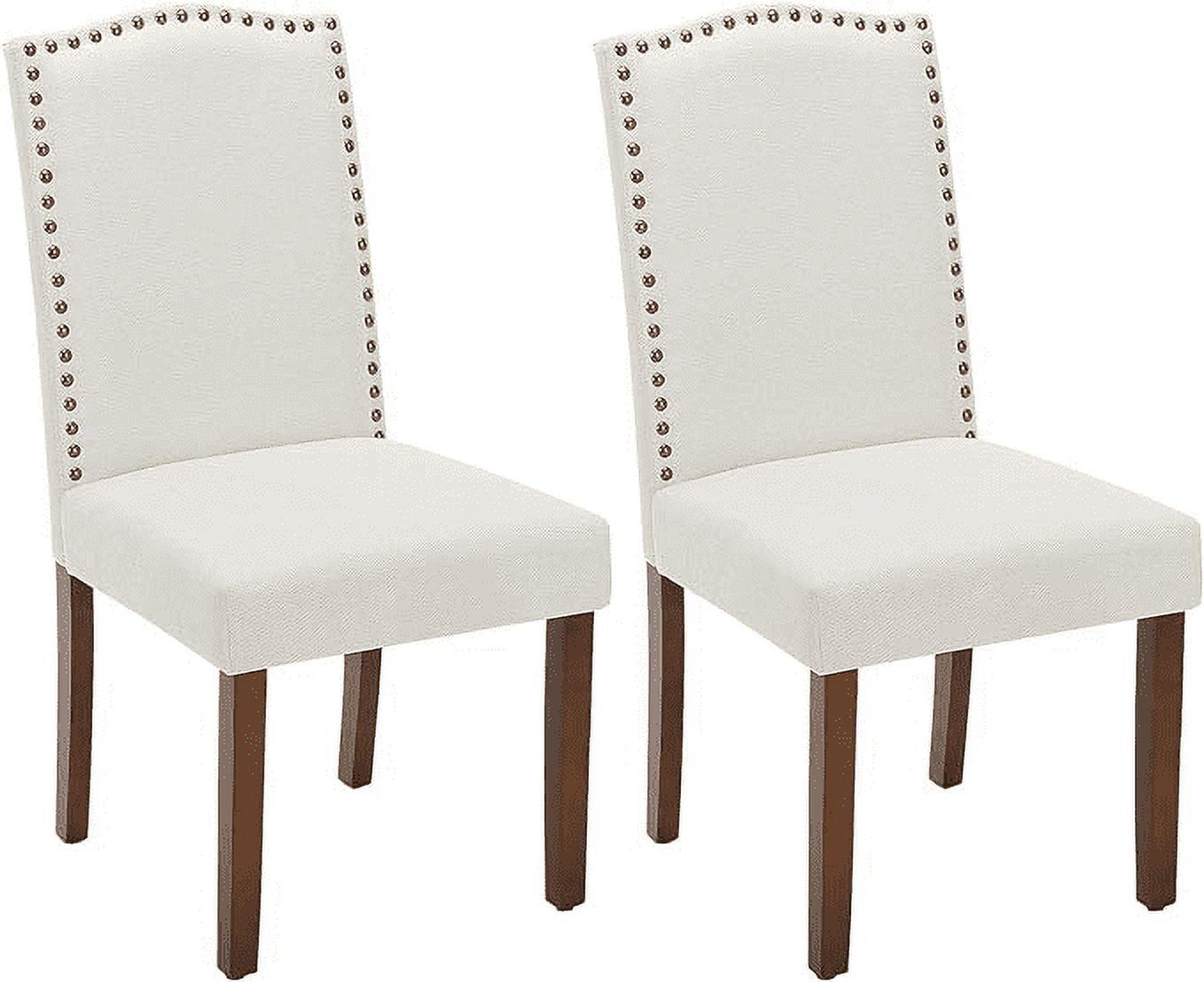 Cream Linen Upholstered Parsons Side Chair with Wood Legs