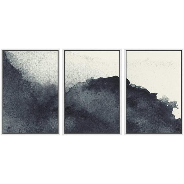 Triptych Faded Gradient Zen Ink Dots Abstract Framed Canvas Art 3 Pieces Painting Print Wall Decor