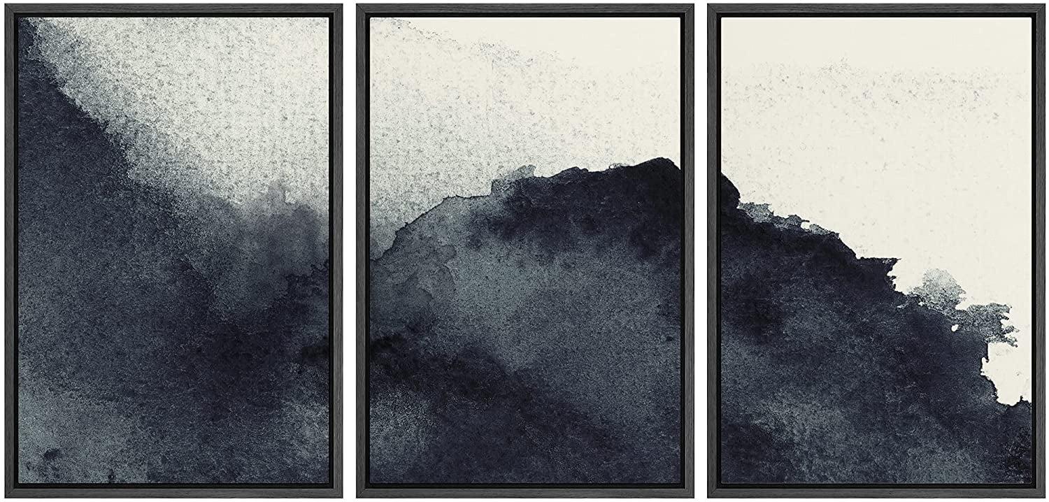 Triptych Faded Gradient Zen Ink Dots Abstract Framed Canvas Art 3 Pieces Painting Print Wall Decor