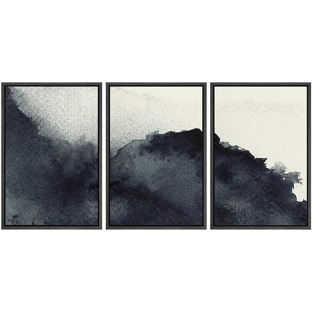 Triptych Faded Gradient Zen Ink Dots Abstract Framed Canvas Art 3 Pieces Painting Print Wall Decor