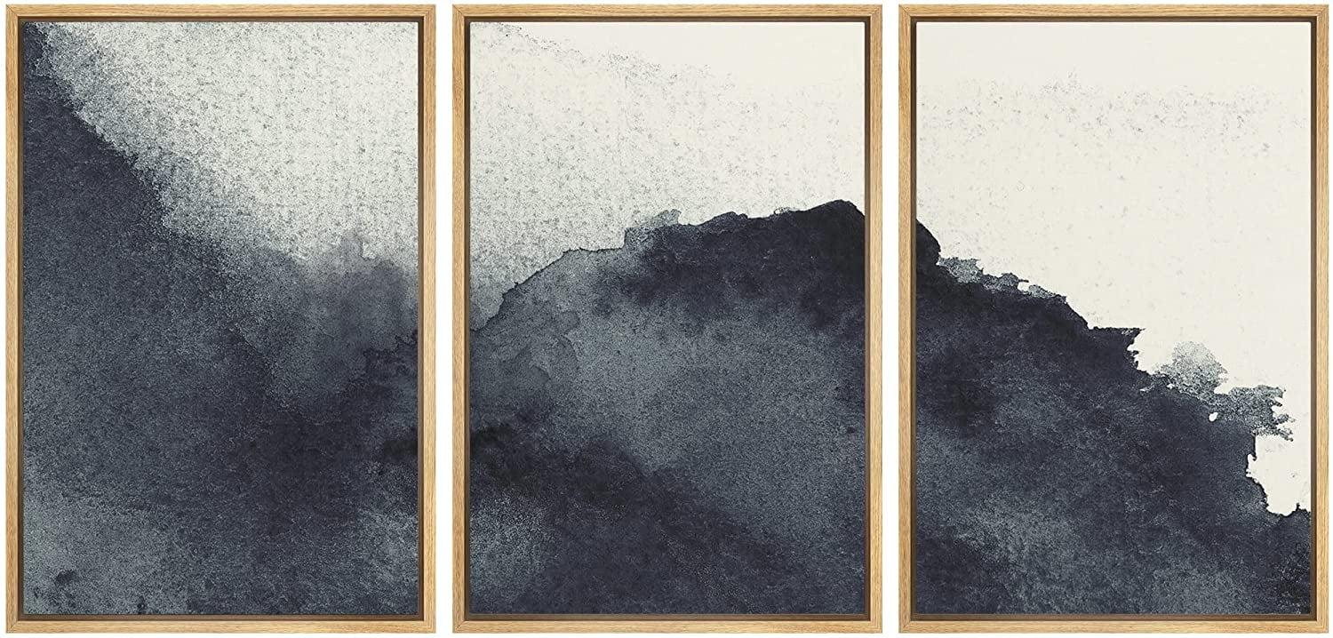 Triptych Faded Gradient Zen Ink Dots Abstract Framed Canvas Art 3 Pieces Painting Print Wall Decor