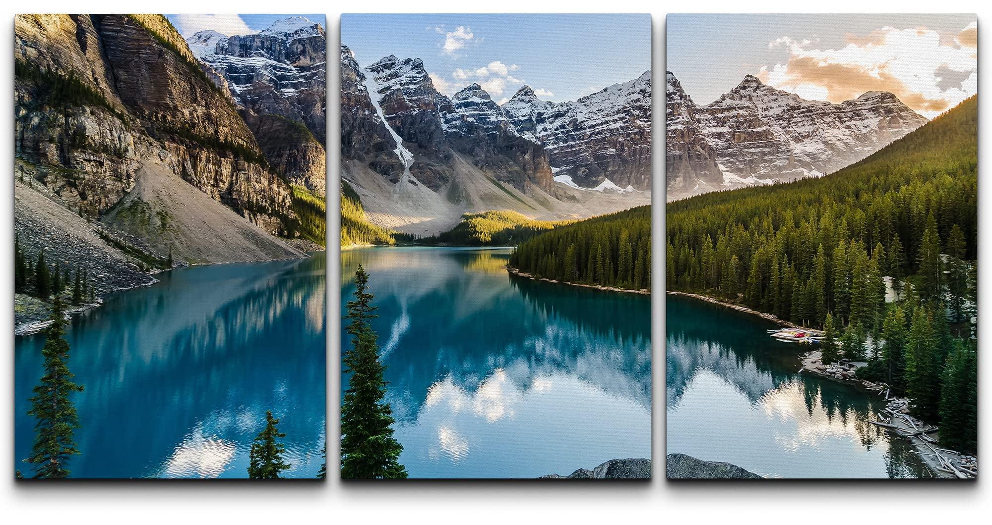 wall26 - 3 Piece Canvas Wall Art - Landscape View of Moraine Lake and Mountain Range at Sunset in Canadian Rocky Mountains - Modern Home Art Stretched and Framed Ready to Hang - 16"x24"x3 P