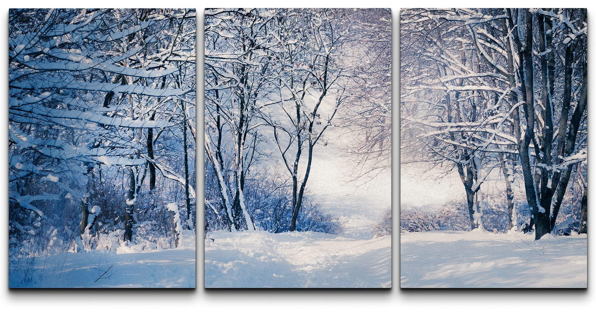 wall26 - 3 Piece Canvas Wall Art - Winter Landscape in Snow Forest. Alley in Snowy Forest - Modern Home Art Stretched and Framed Ready to Hang - 24"x36"x3 Panels