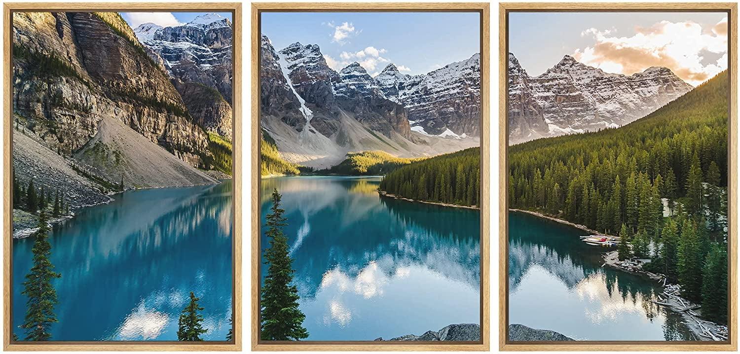 wall26 - 3 Piece Canvas Wall Art - Landscape View of Moraine Lake and Mountain Range at Sunset in Canadian Rocky Mountains - Modern Home Art Stretched and Framed Ready to Hang - 16"x24"x3 P