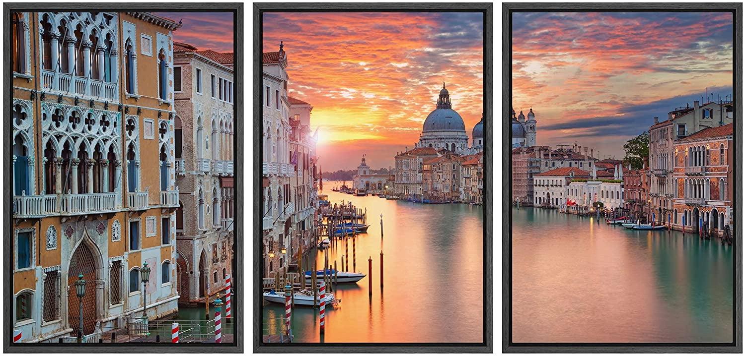 wall26 - 3 Piece Canvas Wall Art - Venice. Image of Grand Canal in Venice, with Santa Maria Della Salute Basilica - Modern Home Art Stretched and Framed Ready to Hang - 16"x24"x3 Panels
